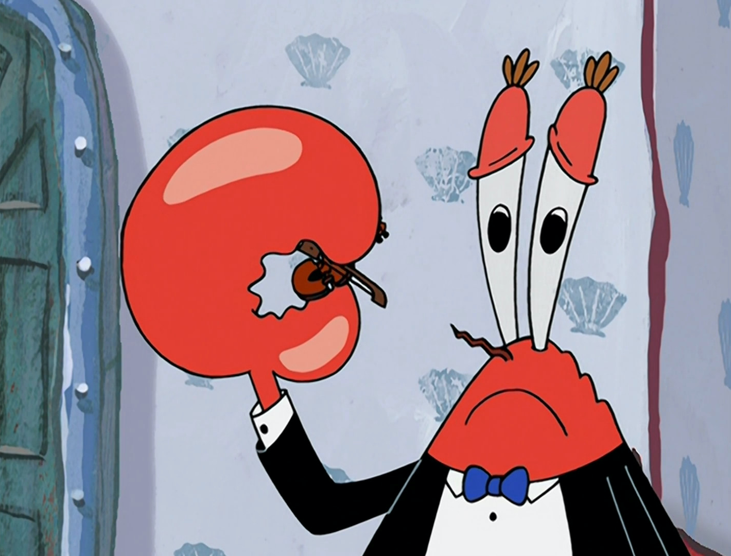 Mr Krabs playing world's smallest violin